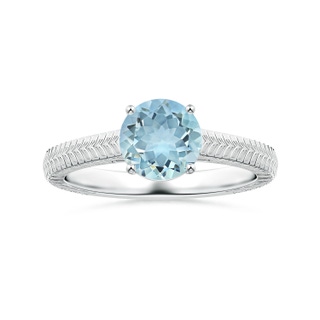 8.03x8.01x4.53mm AAA Prong-Set Solitaire Round Aquamarine Feather Ring in White Gold