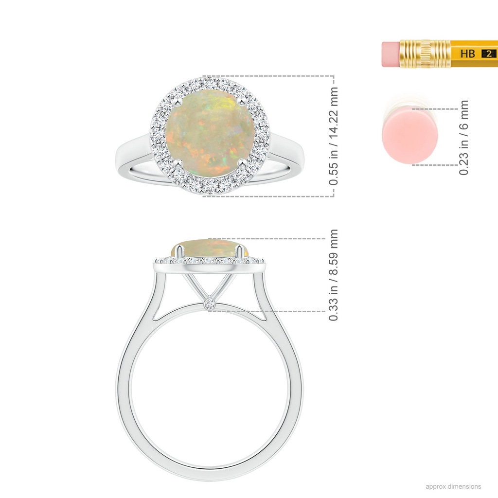 10.04x9.95x3.46mm AA GIA Certified Round Opal Halo Ring with Diamonds in P950 Platinum ruler