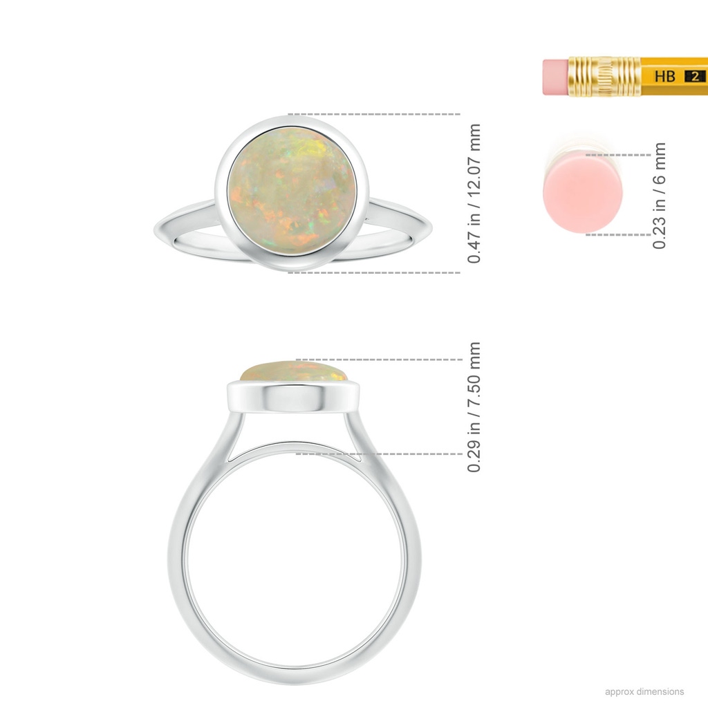 10.04x9.95x3.46mm AA GIA Certified Bezel-Set Solitaire Round Opal Knife-Edged Shank Ring in P950 Platinum ruler