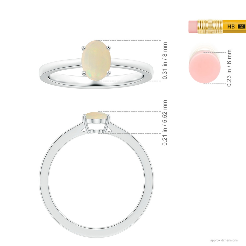 7.80x5.92x2.48mm AAA GIA Certified Prong-Set Solitaire Oval Opal Ring with Reverse Tapered Shank in White Gold ruler