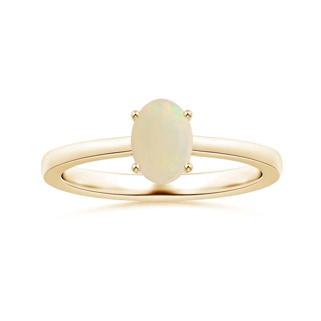 7.80x5.92x2.48mm AAA GIA Certified Prong-Set Solitaire Oval Opal Ring with Reverse Tapered Shank in Yellow Gold