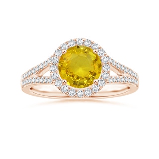 6.97-7.01-4.98mm AAA Yellow Sapphire Split Shank Ring with Diamond Halo in 10K Rose Gold