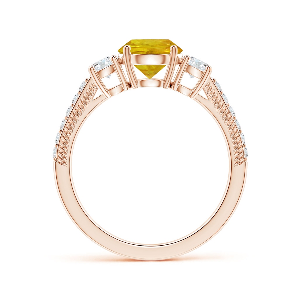 6.97-7.01-4.98mm AAA Yellow Sapphire Three Stone Ring with Leaf Motifs in Rose Gold - side 199