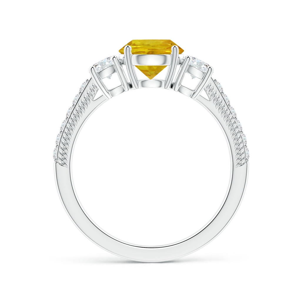 6.97-7.01-4.98mm AAA Yellow Sapphire Three Stone Ring with Leaf Motifs in White Gold Side 199