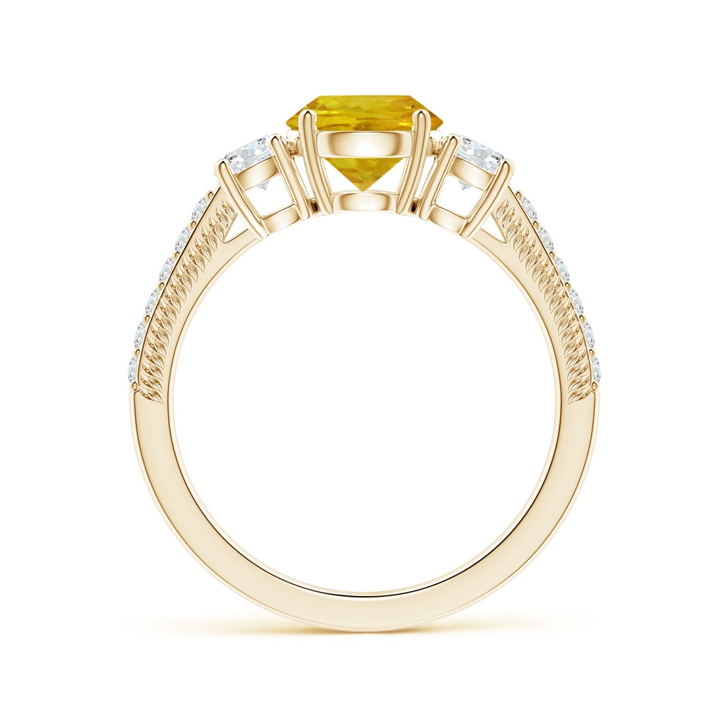 6.97-7.01-4.98mm AAA Yellow Sapphire Three Stone Ring with Leaf Motifs in Yellow Gold - Side 199
