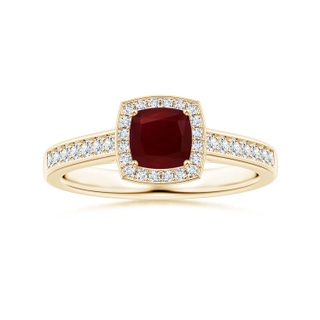 5.16x5.11x3.32mm A Cushion Ruby Halo Ring with Diamonds in 10K Yellow Gold