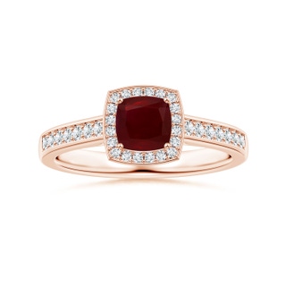 5.16x5.11x3.32mm A Cushion Ruby Halo Ring with Diamonds in 18K Rose Gold