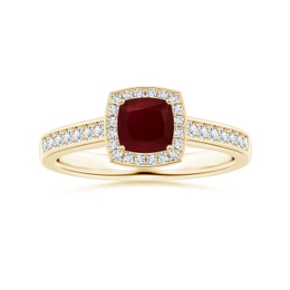 5.16x5.11x3.32mm A Cushion Ruby Halo Ring with Diamonds in 18K Yellow Gold