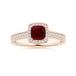 5.16x5.11x3.32mm A Cushion Ruby Halo Ring with Diamonds in 9K Rose Gold