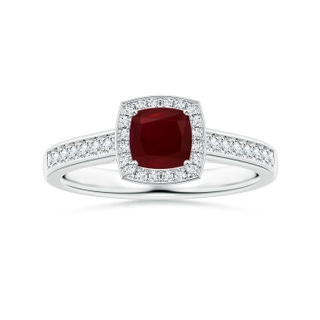 5.16x5.11x3.32mm A Cushion Ruby Halo Ring with Diamonds in P950 Platinum