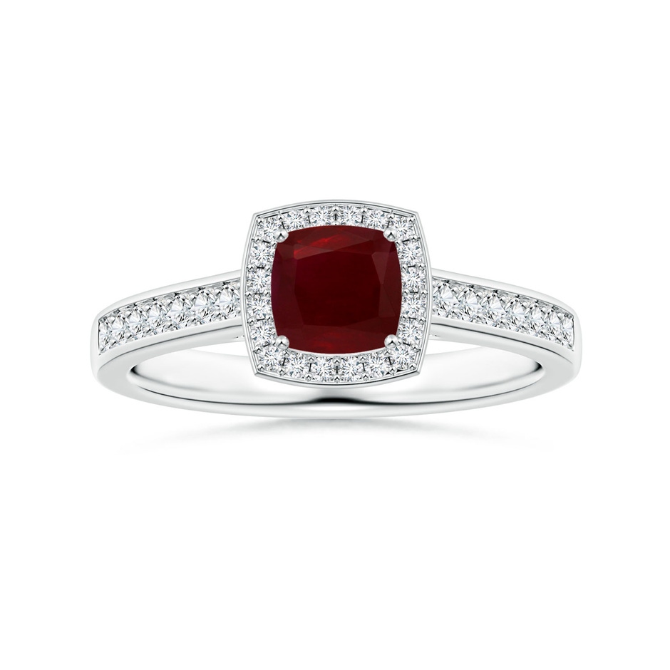 5.16x5.11x3.32mm A Cushion Ruby Halo Ring with Diamonds in White Gold 