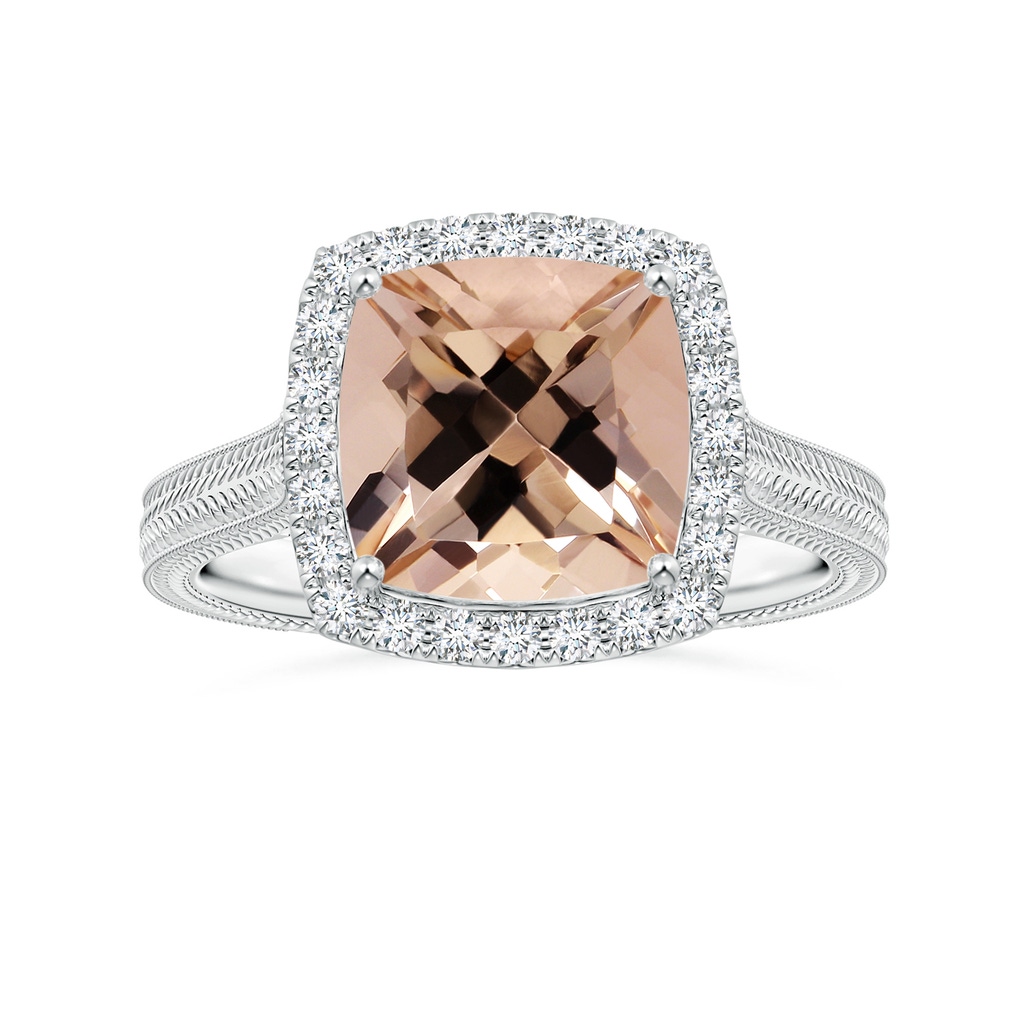 9.06x9.06x6.30mm AA GIA Certified Cushion Morganite Halo Ring in White Gold