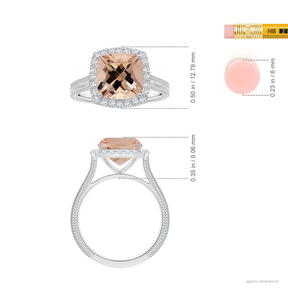 9.06x9.06x6.30mm AA GIA Certified Cushion Morganite Halo Ring in White Gold ruler