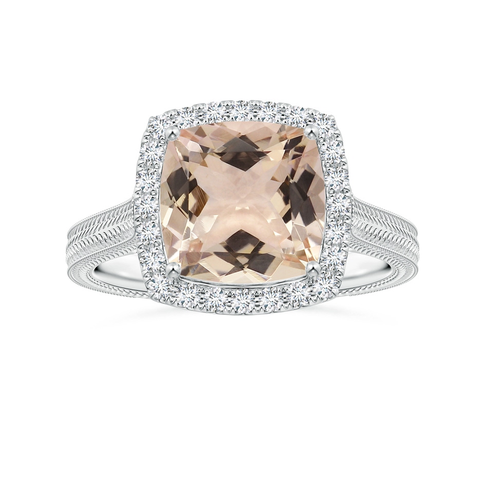 9x9mm AA GIA Certified Cushion Morganite Halo Ring in 18K White Gold 