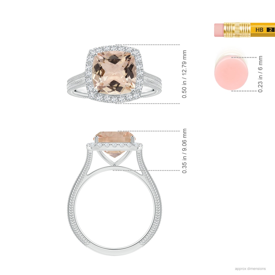 9x9mm AA GIA Certified Cushion Morganite Halo Ring in 18K White Gold Ruler