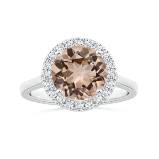 9.04-9.08x5.17mm AAA GIA Certified Round Morganite Halo Ring with Reverse Tapered Shank in P950 Platinum