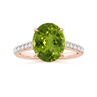 11.03x8.92x5.66mm AAA GIA Certified Claw-Set Oval Peridot Ring with Diamonds in 10K Rose Gold