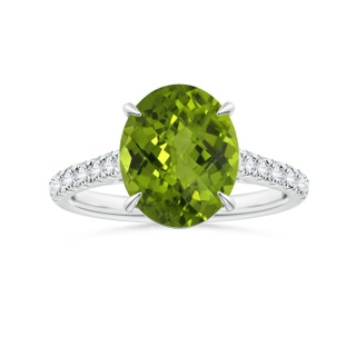 11.03x8.92x5.66mm AAA GIA Certified Claw-Set Oval Peridot Ring with Diamonds in P950 Platinum
