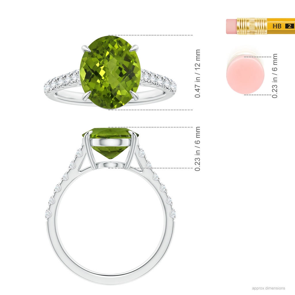 11.03x8.92x5.66mm AAA GIA Certified Claw-Set Oval Peridot Ring with Diamonds in P950 Platinum ruler