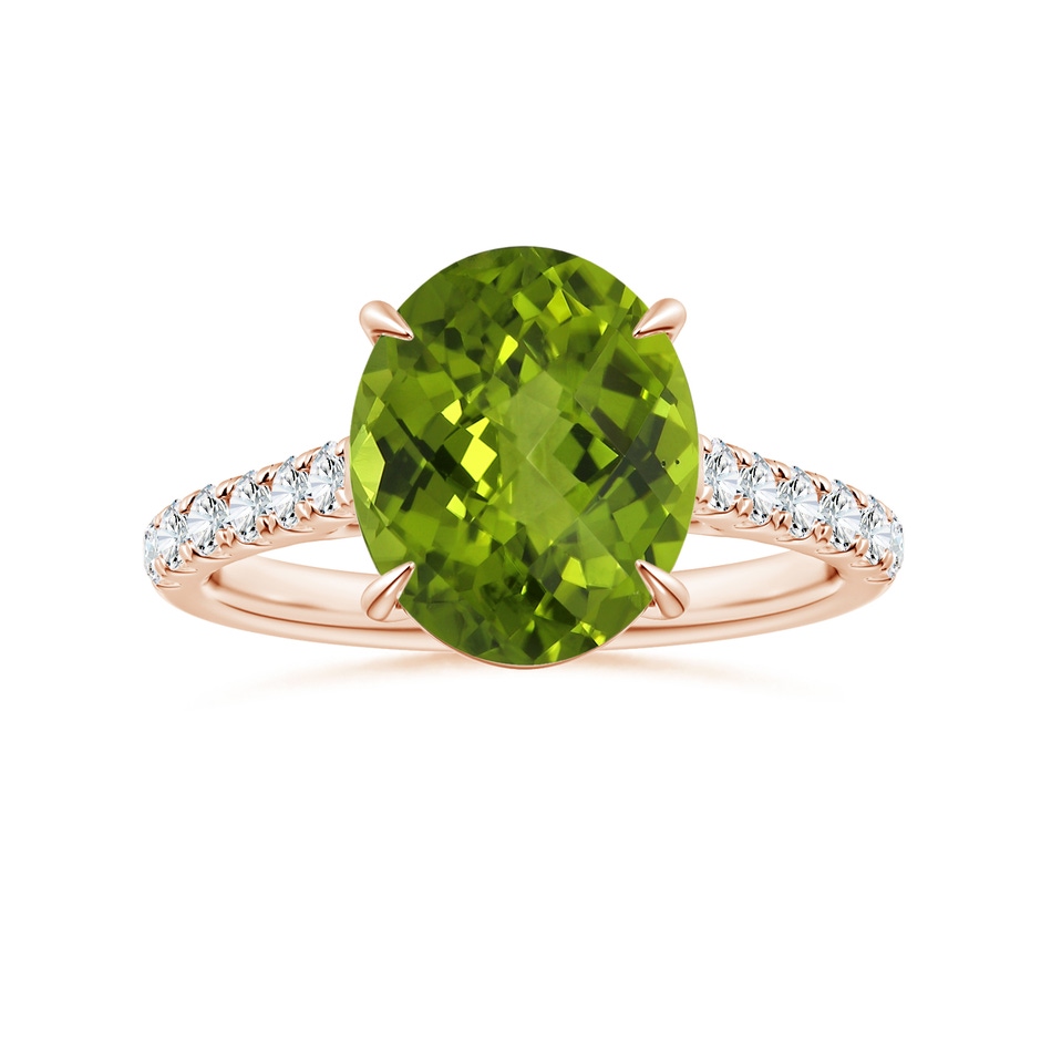11.03x8.92x5.66mm AAA GIA Certified Claw-Set Oval Peridot Ring with Diamonds in Rose Gold 