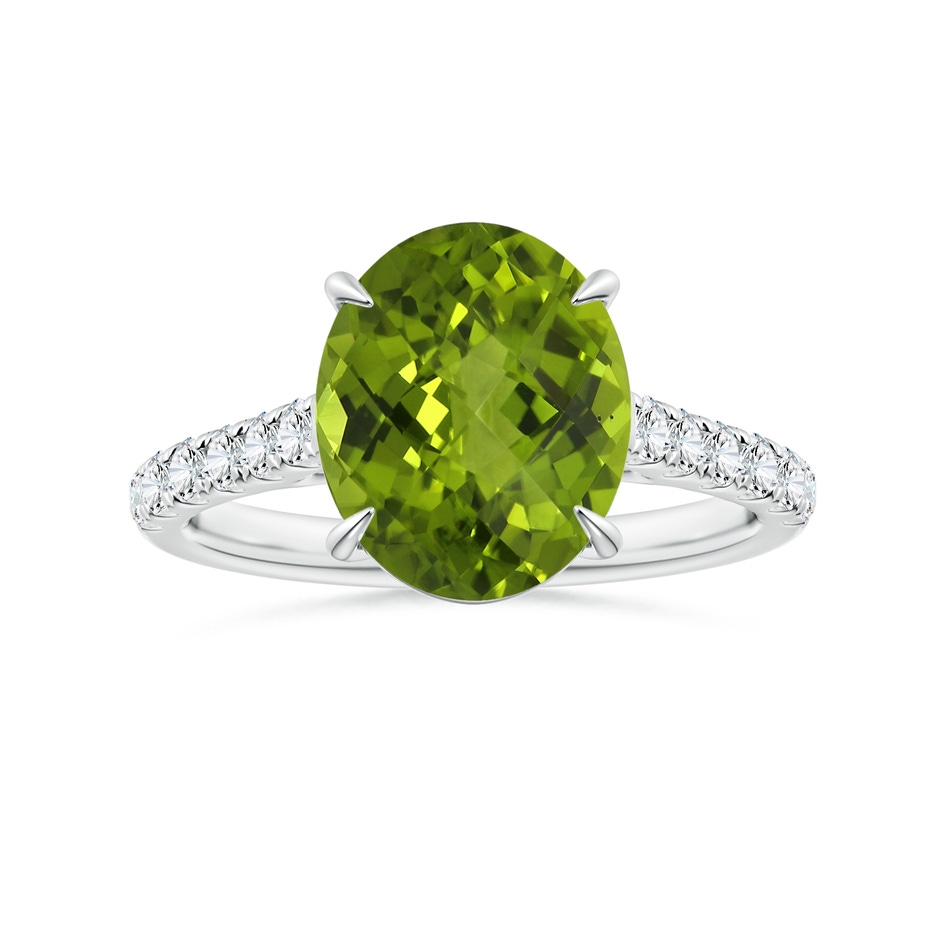 11.03x8.92x5.66mm AAA GIA Certified Claw-Set Oval Peridot Ring with Diamonds in White Gold 