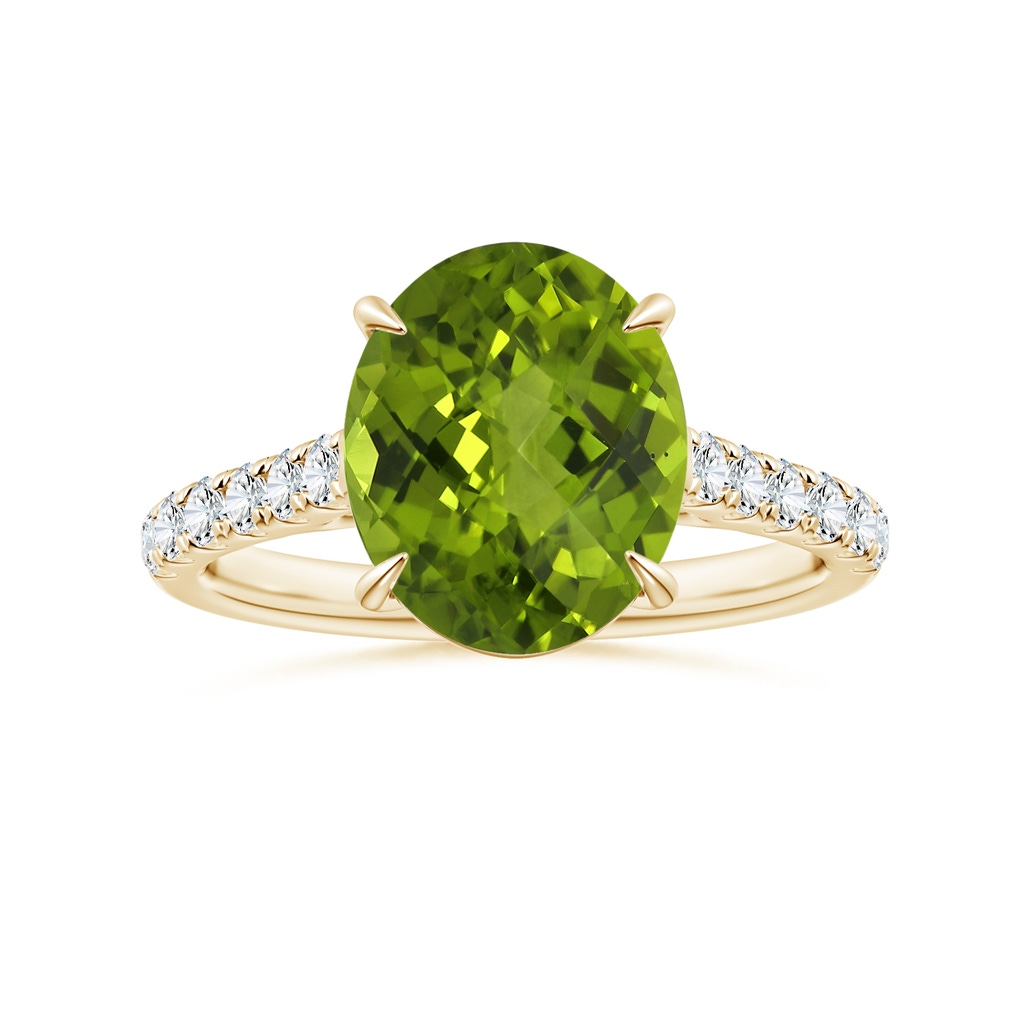 11.03x8.92x5.66mm AAA GIA Certified Claw-Set Oval Peridot Ring with Diamonds in Yellow Gold
