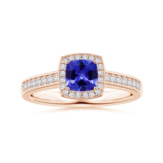 6.20x6.20x3.71mm AAA GIA Certified Cushion Tanzanite Halo Ring with Diamonds in 9K Rose Gold