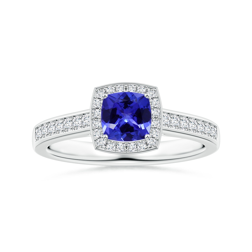 6.20x6.20x3.71mm AAA GIA Certified Cushion Tanzanite Halo Ring with Diamonds in P950 Platinum