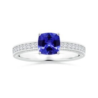 6.20x6.20x3.71mm AAA Prong-Set GIA Certified Cushion Tanzanite Ring with Leaf Motifs in P950 Platinum