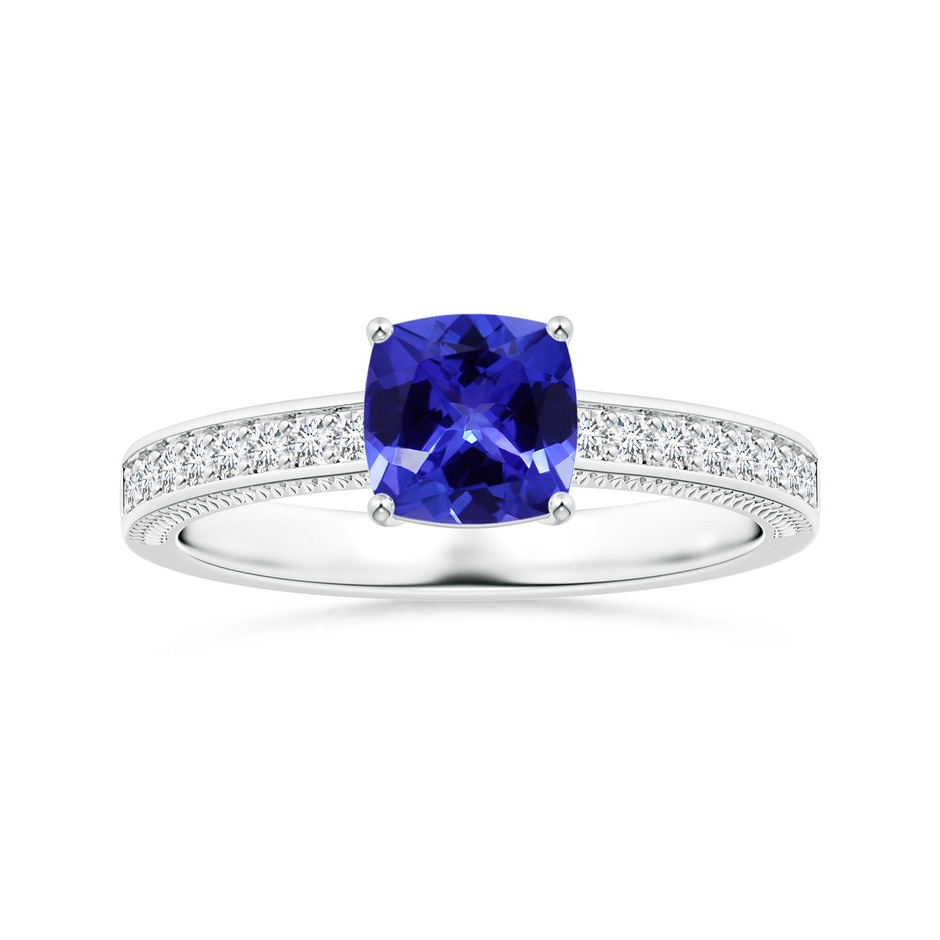 6.20x6.20x3.71mm AAA Prong-Set GIA Certified Cushion Tanzanite Ring with Leaf Motifs in P950 Platinum 