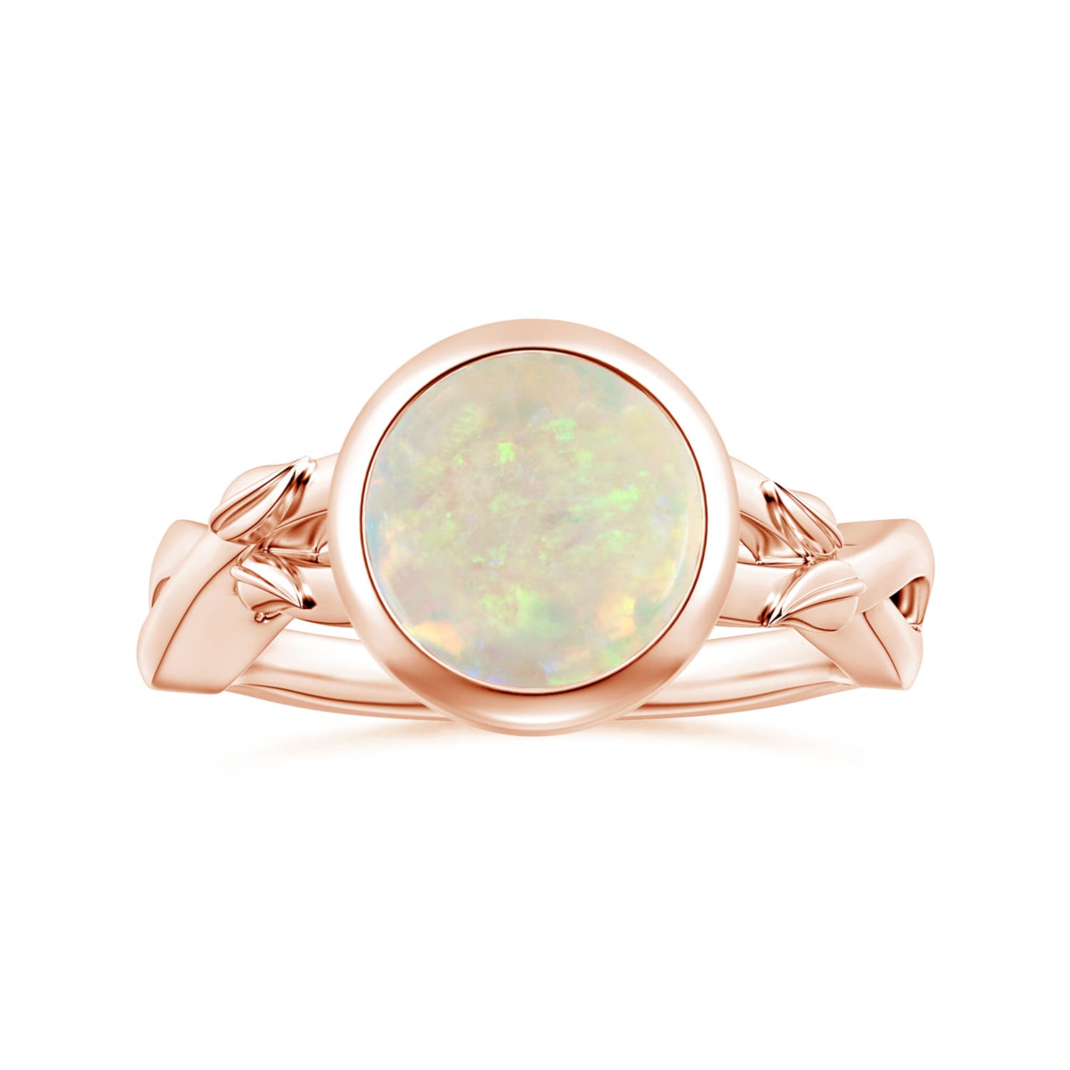 9.24x9.10x3.38mm AAA GIA Certified Nature Inspired Bezel-Set Round Opal Solitaire Ring in 18CT Rose Gold