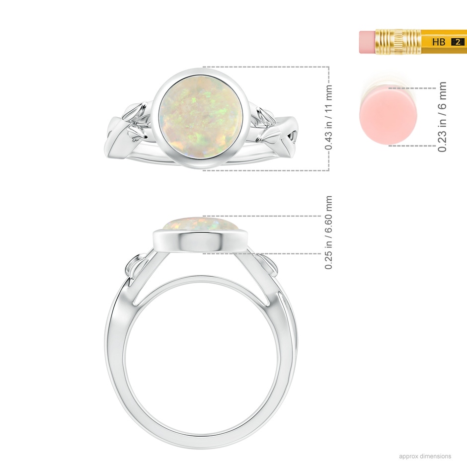 9.24x9.10x3.38mm AAA GIA Certified Nature Inspired Bezel-Set Round Opal Solitaire Ring in 18K White Gold ruler