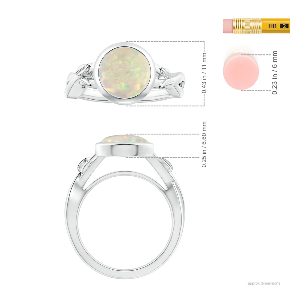 9.24x9.10x3.38mm AAA GIA Certified Nature Inspired Bezel-Set Round Opal Solitaire Ring in White Gold ruler