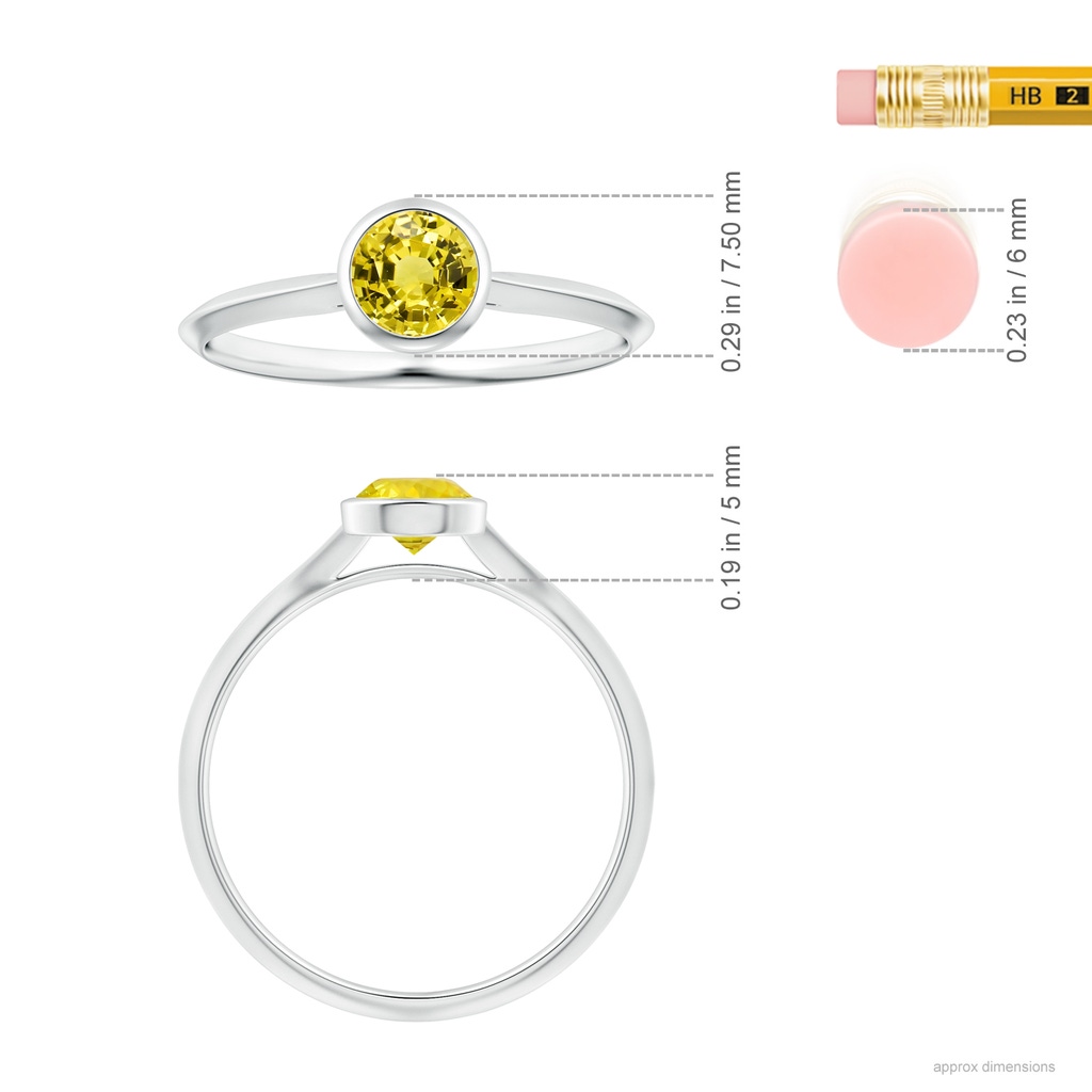 6.02x5.96x3.43mm AAAA Bezel-Set Yellow Sapphire Knife-Edged Solitaire Ring in White Gold ruler