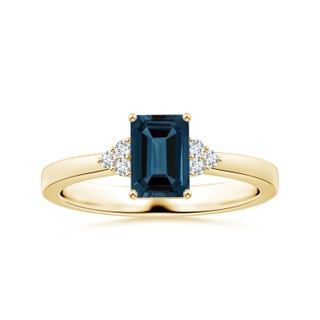 8.12x6.18x3.93mm AAA GIA Certified Emerald-Cut London Blue Topaz Reverse Tapered Ring with Side Diamonds in 18K Yellow Gold