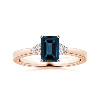 8.12x6.18x3.93mm AAA GIA Certified Emerald-Cut London Blue Topaz Reverse Tapered Ring with Side Diamonds in 9K Rose Gold