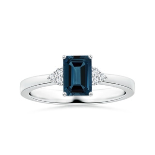 8.12x6.18x3.93mm AAA GIA Certified Emerald-Cut London Blue Topaz Reverse Tapered Ring with Side Diamonds in P950 Platinum