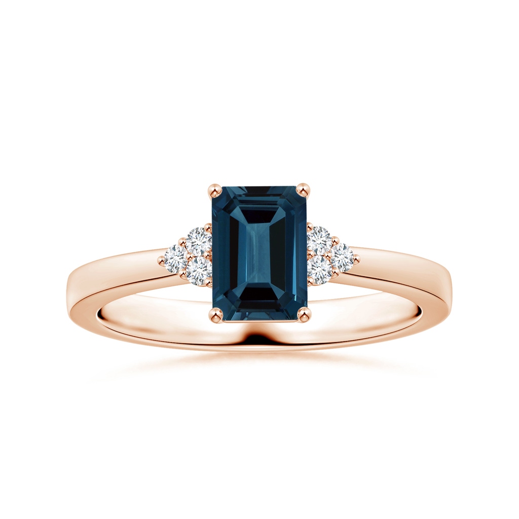 8.12x6.18x3.93mm AAA GIA Certified Emerald-Cut London Blue Topaz Reverse Tapered Ring with Side Diamonds in Rose Gold