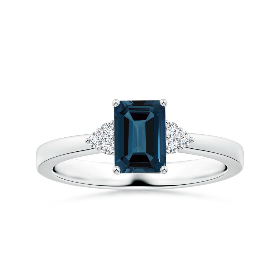 8.12x6.18x3.93mm AAA GIA Certified Emerald-Cut London Blue Topaz Reverse Tapered Ring with Side Diamonds in White Gold 