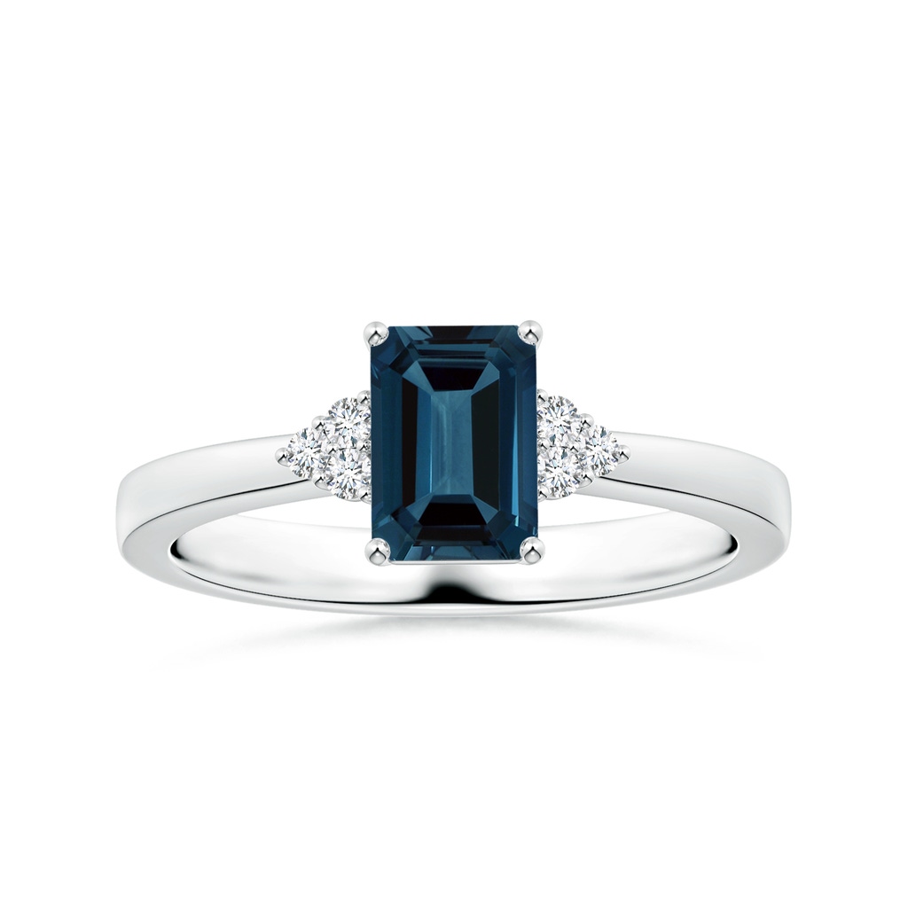 8.12x6.18x3.93mm AAA GIA Certified Emerald-Cut London Blue Topaz Reverse Tapered Ring with Side Diamonds in White Gold
