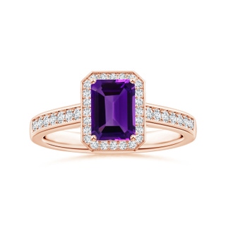 7.91x5.92x3.96mm AAA GIA Certified Emerald-Cut Amethyst Halo Ring with Diamonds in 18K Rose Gold