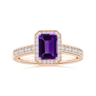 7.91x5.92x3.96mm AAA GIA Certified Emerald-Cut Amethyst Halo Ring with Diamonds in 9K Rose Gold