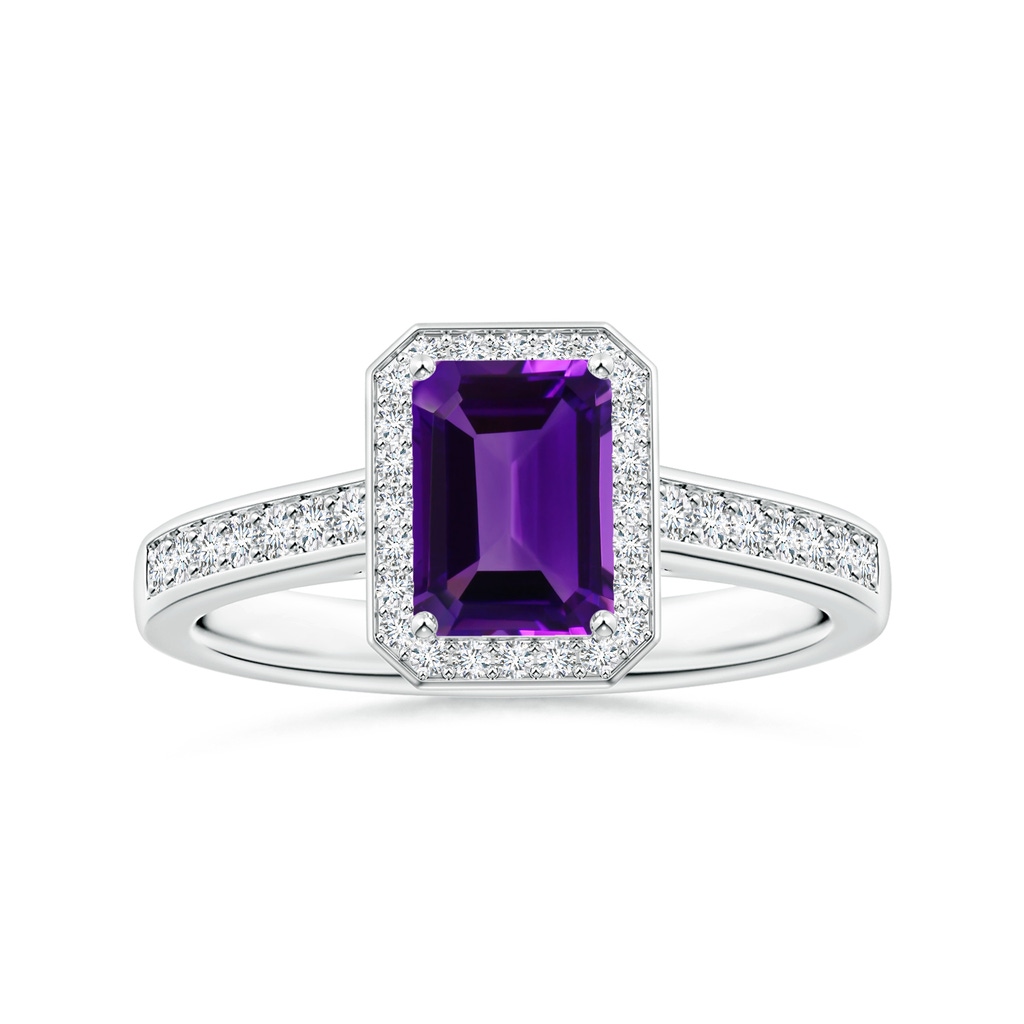 7.91x5.92x3.96mm AAA GIA Certified Emerald-Cut Amethyst Halo Ring with Diamonds in P950 Platinum 