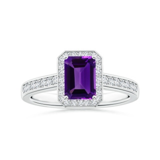 7.91x5.92x3.96mm AAA GIA Certified Emerald-Cut Amethyst Halo Ring with Diamonds in P950 Platinum