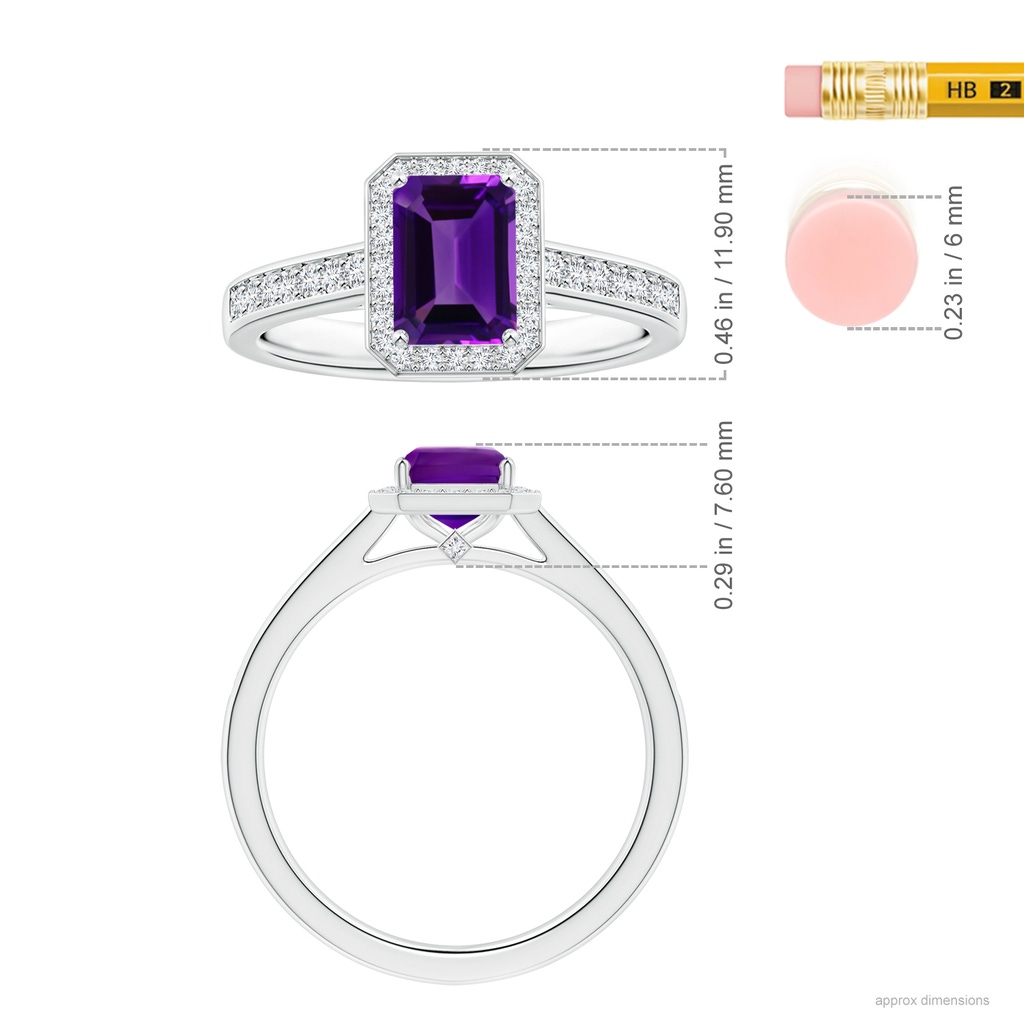 7.91x5.92x3.96mm AAA GIA Certified Emerald-Cut Amethyst Halo Ring with Diamonds in P950 Platinum ruler