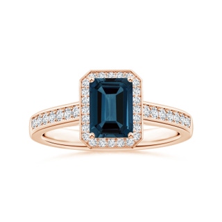 8.12x6.18x3.93mm AAA Emerald-Cut GIA Certified London Blue Topaz Halo Ring with Diamonds in 10K Rose Gold
