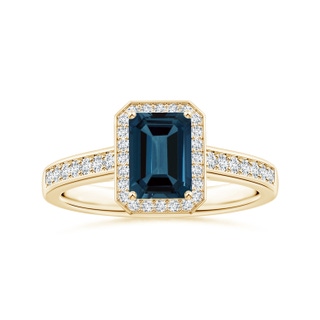 8.12x6.18x3.93mm AAA Emerald-Cut GIA Certified London Blue Topaz Halo Ring with Diamonds in 10K Yellow Gold