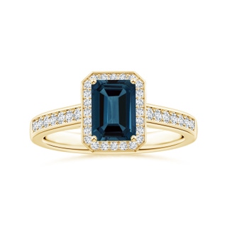 8.12x6.18x3.93mm AAA Emerald-Cut GIA Certified London Blue Topaz Halo Ring with Diamonds in 18K Yellow Gold
