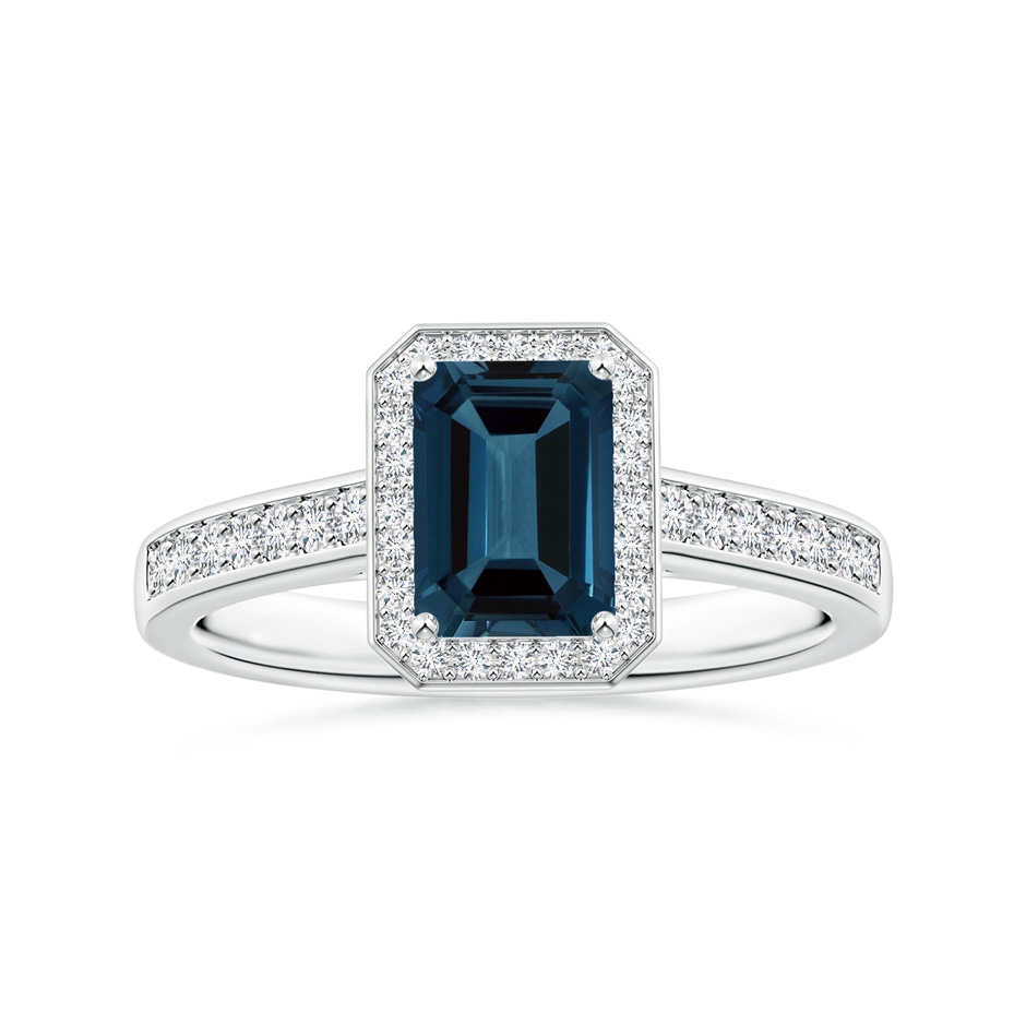 8.12x6.18x3.93mm AAA Emerald-Cut GIA Certified London Blue Topaz Halo Ring with Diamonds in White Gold 