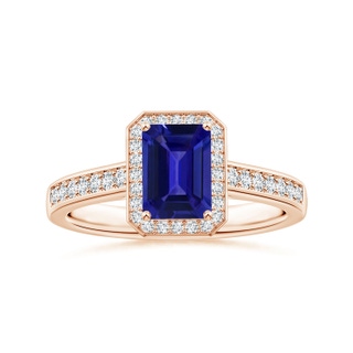 8.14x6.11x4.40mm AAAA GIA Certified Emerald-Cut Tanzanite Halo Ring with Diamonds in 10K Rose Gold